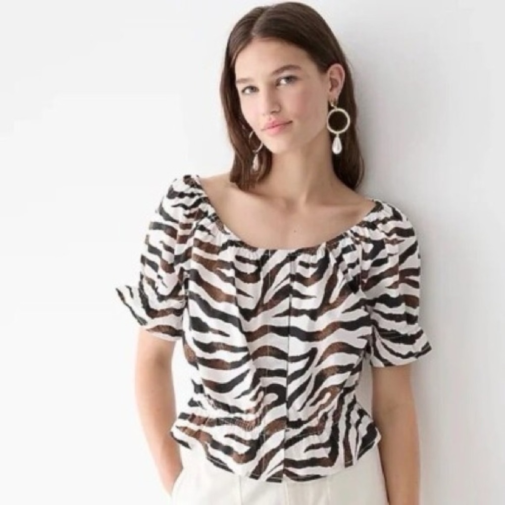 J. crew Gathered scoopneck top in zebra stripe